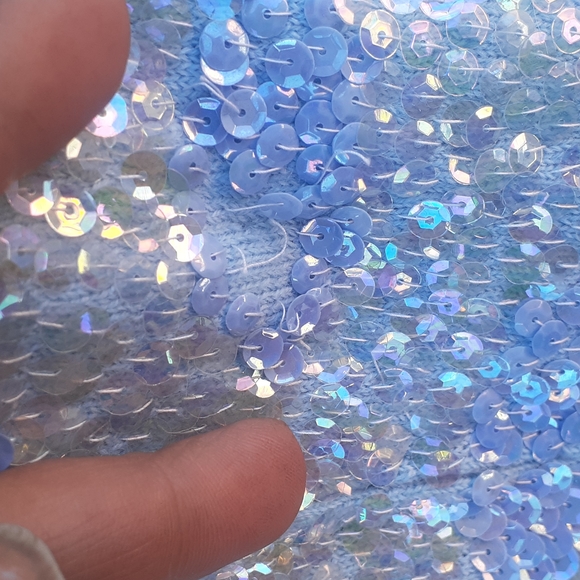 VTG 60s Hand Beaded Blue Sequin Wool Party Evening blouse sleeveless Top S M - Picture 7 of 14